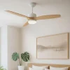 QAZQA Schlafzimmerlampen|Küchenlampen*Deckenventilator Weiß mit Holzaufdruck 132cm inkl. LED Dimmbar mit Fernbedienung - Joly