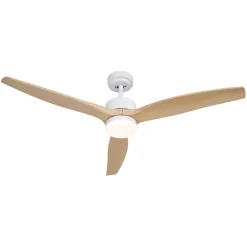 QAZQA Schlafzimmerlampen|Küchenlampen*Deckenventilator Weiß mit Holzaufdruck 132cm inkl. LED Dimmbar mit Fernbedienung - Joly