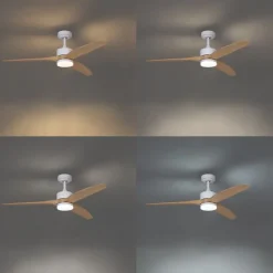 QAZQA Schlafzimmerlampen|Küchenlampen*Deckenventilator Weiß mit Holzaufdruck 132cm inkl. LED Dimmbar mit Fernbedienung - Joly