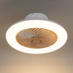 QAZQA Schlafzimmerlampen|Küchenlampen*Deckenventilator weiß mit Holzaufdruck 55cm inkl. LED Dimmbar mit Fernbedienung - Clima