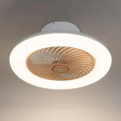 QAZQA Schlafzimmerlampen|Küchenlampen*Deckenventilator weiß mit Holzaufdruck 55cm inkl. LED Dimmbar mit Fernbedienung - Clima