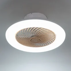 QAZQA Schlafzimmerlampen|Küchenlampen*Deckenventilator weiß mit Holzaufdruck 55cm inkl. LED Dimmbar mit Fernbedienung - Clima