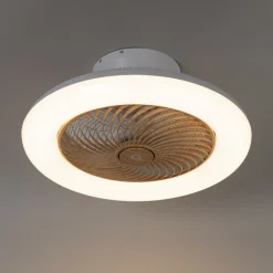 QAZQA Schlafzimmerlampen|Küchenlampen*Deckenventilator weiß mit Holzaufdruck 55cm inkl. LED Dimmbar mit Fernbedienung - Clima