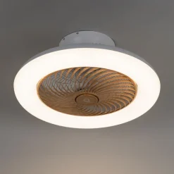 QAZQA Schlafzimmerlampen|Küchenlampen*Deckenventilator weiß mit Holzaufdruck 55cm inkl. LED Dimmbar mit Fernbedienung - Clima