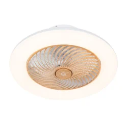 QAZQA Schlafzimmerlampen|Küchenlampen*Deckenventilator weiß mit Holzaufdruck 55cm inkl. LED Dimmbar mit Fernbedienung - Clima