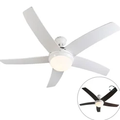 QAZQA Deckenventilator Mit Licht|Wohnzimmerlampen*Deckenventilator weiß mit Holzaufdruck 132cm mit Fernbedienung - Cool