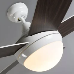 QAZQA Deckenventilator Mit Licht|Wohnzimmerlampen*Deckenventilator weiß mit Holzaufdruck 132cm mit Fernbedienung - Cool
