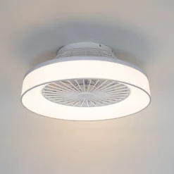 QAZQA Deckenventilator Mit Licht|Wohnzimmerlampen*Deckenventilator weiß mit Sterneffekt 47cm inkl. LED Dimmbar mit Fernbedienung - Emily