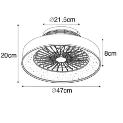 QAZQA Deckenventilator Mit Licht|Wohnzimmerlampen*Deckenventilator weiß mit Sterneffekt 47cm inkl. LED Dimmbar mit Fernbedienung - Emily
