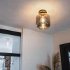 QAZQA Deckenleuchten|Wohnzimmerlampen*Design Deckenlampe schwarz mit gold mit Rauchglas - Zuzanna