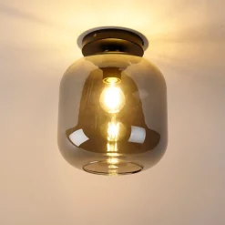 QAZQA Deckenleuchten|Wohnzimmerlampen*Design Deckenlampe schwarz mit gold mit Rauchglas - Zuzanna