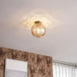 QAZQA Deckenleuchten|Wohnzimmerlampen*Design Deckenleuchte Messing mit bernsteinfarbenem Verlaufsglas - Pillon