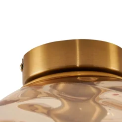 QAZQA Deckenleuchten|Wohnzimmerlampen*Design Deckenleuchte Messing mit bernsteinfarbenem Verlaufsglas - Pillon