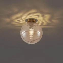 QAZQA Deckenleuchten|Wohnzimmerlampen*Design Deckenleuchte Messing mit bernsteinfarbenem Verlaufsglas - Pillon