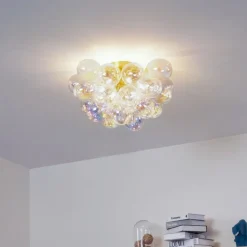 QAZQA Schlafzimmerlampen|Küchenlampen*Design Deckenleuchte Messing mit Regenbogenglas 6-flammig - Uvas