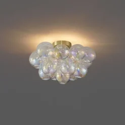 QAZQA Schlafzimmerlampen|Küchenlampen*Design Deckenleuchte Messing mit Regenbogenglas 4-flammig - Uvas