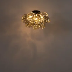 QAZQA Schlafzimmerlampen|Esszimmerlampen*Design Deckenleuchte schwarz mit Braunglas 4 Lampen - Uvas