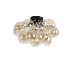 QAZQA Schlafzimmerlampen|Esszimmerlampen*Design Deckenleuchte schwarz mit Braunglas 4 Lampen - Uvas