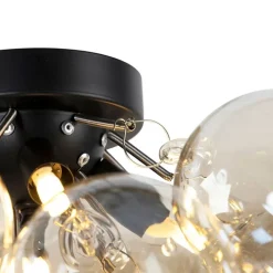 QAZQA Schlafzimmerlampen|Esszimmerlampen*Design Deckenleuchte schwarz mit Braunglas 4 Lampen - Uvas