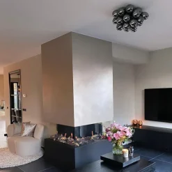 QAZQA Schlafzimmerlampen|Küchenlampen*Design Deckenleuchte schwarz mit Rauchglas 6 Lampen - Uvas