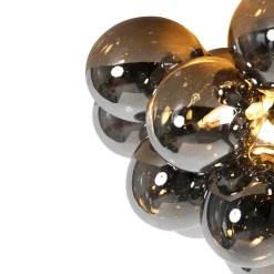 QAZQA Schlafzimmerlampen|Küchenlampen*Design Deckenleuchte schwarz mit Rauchglas 6 Lampen - Uvas