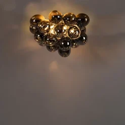 QAZQA Schlafzimmerlampen|Küchenlampen*Design Deckenleuchte schwarz mit Rauchglas 6 Lampen - Uvas