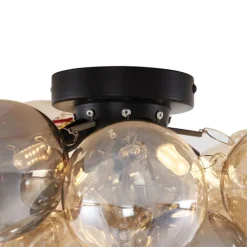 QAZQA Schlafzimmerlampen|Küchenlampen*Design Deckenleuchte Schwarz mit Bernstein- und Rauchglas 4-flammig - Uvas