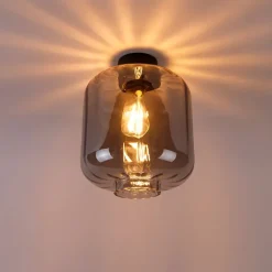 QAZQA Deckenleuchten|Wohnzimmerlampen*Design Deckenleuchte schwarz mit Rauchglas - Qara