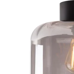 QAZQA Deckenleuchten|Wohnzimmerlampen*Design Deckenleuchte schwarz mit Rauchglas - Qara
