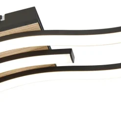 Trio Leuchten Led-Deckenleuchten|Deckenleuchten*Design Deckenleuchte schwarz mit Holz inkl. LED 3-flammig - Vanesa