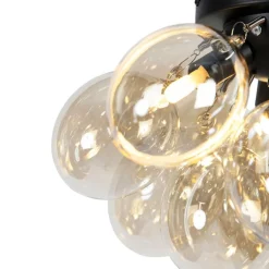 QAZQA Schlafzimmerlampen|Küchenlampen*Design Deckenleuchte schwarz mit Braunglas 3-Licht - Uvas