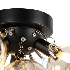 QAZQA Schlafzimmerlampen|Küchenlampen*Design Deckenleuchte schwarz mit Braunglas 3-Licht - Uvas