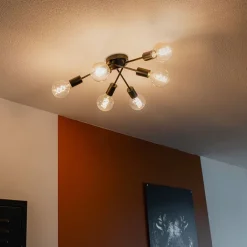 QAZQA Deckenleuchten|Wohnzimmerlampen*Design Deckenleuchte schwarz 6-Licht - Sputnik