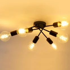 QAZQA Deckenleuchten|Wohnzimmerlampen*Design Deckenleuchte schwarz 6-Licht - Sputnik