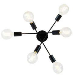 QAZQA Deckenleuchten|Wohnzimmerlampen*Design Deckenleuchte schwarz 6-Licht - Sputnik