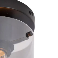 QAZQA Deckenleuchten|Wohnzimmerlampen*Design Deckenleuchte schwarz mit Rauchglas - Kuppel