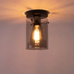 QAZQA Deckenleuchten|Wohnzimmerlampen*Design Deckenleuchte schwarz mit Rauchglas - Kuppel