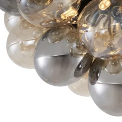 QAZQA Schlafzimmerlampen|Küchenlampen*Design Deckenleuchte Schwarz mit Bernstein- und Rauchglas 6-flammig - Uvas