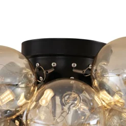 QAZQA Schlafzimmerlampen|Küchenlampen*Design Deckenleuchte Schwarz mit Bernstein- und Rauchglas 6-flammig - Uvas