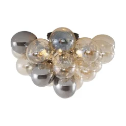 QAZQA Schlafzimmerlampen|Küchenlampen*Design Deckenleuchte Schwarz mit Bernstein- und Rauchglas 6-flammig - Uvas