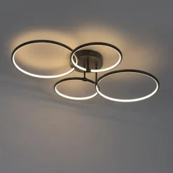 QAZQA Led-Deckenleuchten|Deckenleuchten*Design Deckenleuchte Schwarz inkl. LED 3-stufig dimmbar 4-flammig - Joaniqa