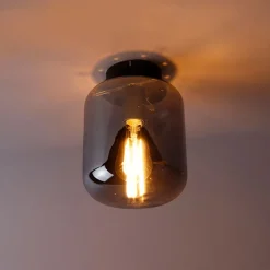 QAZQA Deckenleuchten|Wohnzimmerlampen*Design Deckenleuchte schwarz mit Rauchglas - Bliss