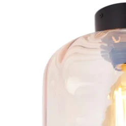 QAZQA Deckenleuchten|Wohnzimmerlampen*Design Deckenleuchte schwarz mit Braunglas - Qara