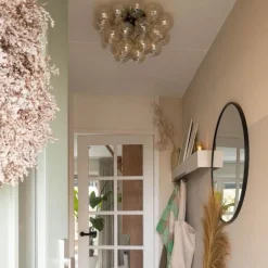 QAZQA Schlafzimmerlampen|Küchenlampen*Design Deckenleuchte schwarz mit Braunglas 6 Lampen - Uvas