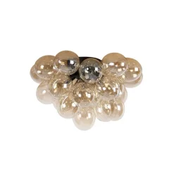 QAZQA Schlafzimmerlampen|Küchenlampen*Design Deckenleuchte schwarz mit Braunglas 6 Lampen - Uvas