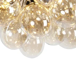 QAZQA Schlafzimmerlampen|Küchenlampen*Design Deckenleuchte schwarz mit Braunglas 6 Lampen - Uvas