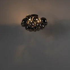 QAZQA Schlafzimmerlampen|Küchenlampen*Design Deckenleuchte schwarz mit Rauchglas 4 Lampen - Uvas
