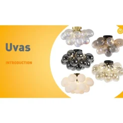 QAZQA Schlafzimmerlampen|Küchenlampen*Design Deckenleuchte schwarz mit Rauchglas 4 Lampen - Uvas