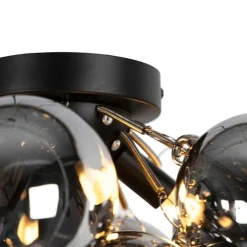 QAZQA Schlafzimmerlampen|Küchenlampen*Design Deckenleuchte schwarz mit Rauchglas 4 Lampen - Uvas