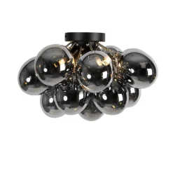 QAZQA Schlafzimmerlampen|Küchenlampen*Design Deckenleuchte schwarz mit Rauchglas 4 Lampen - Uvas